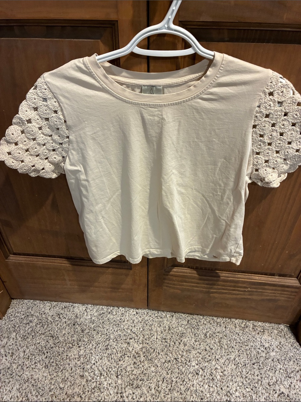 Crochet Sleeve Cream Tee